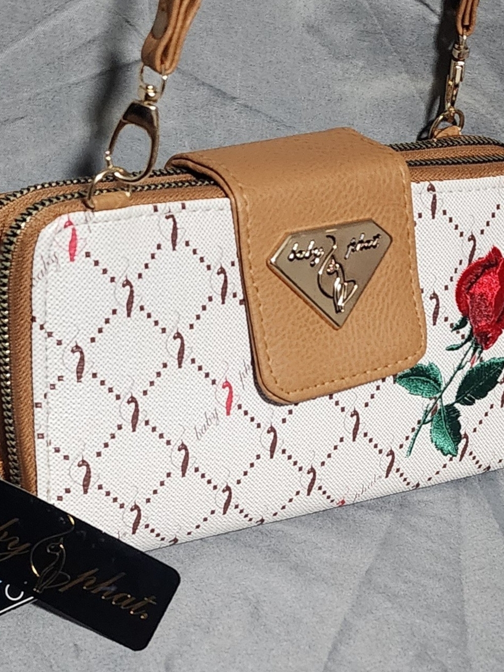 NWT Y2K Baby Phat Rose Embroidered Wallet Crossbody Double Zip Clutch Purse